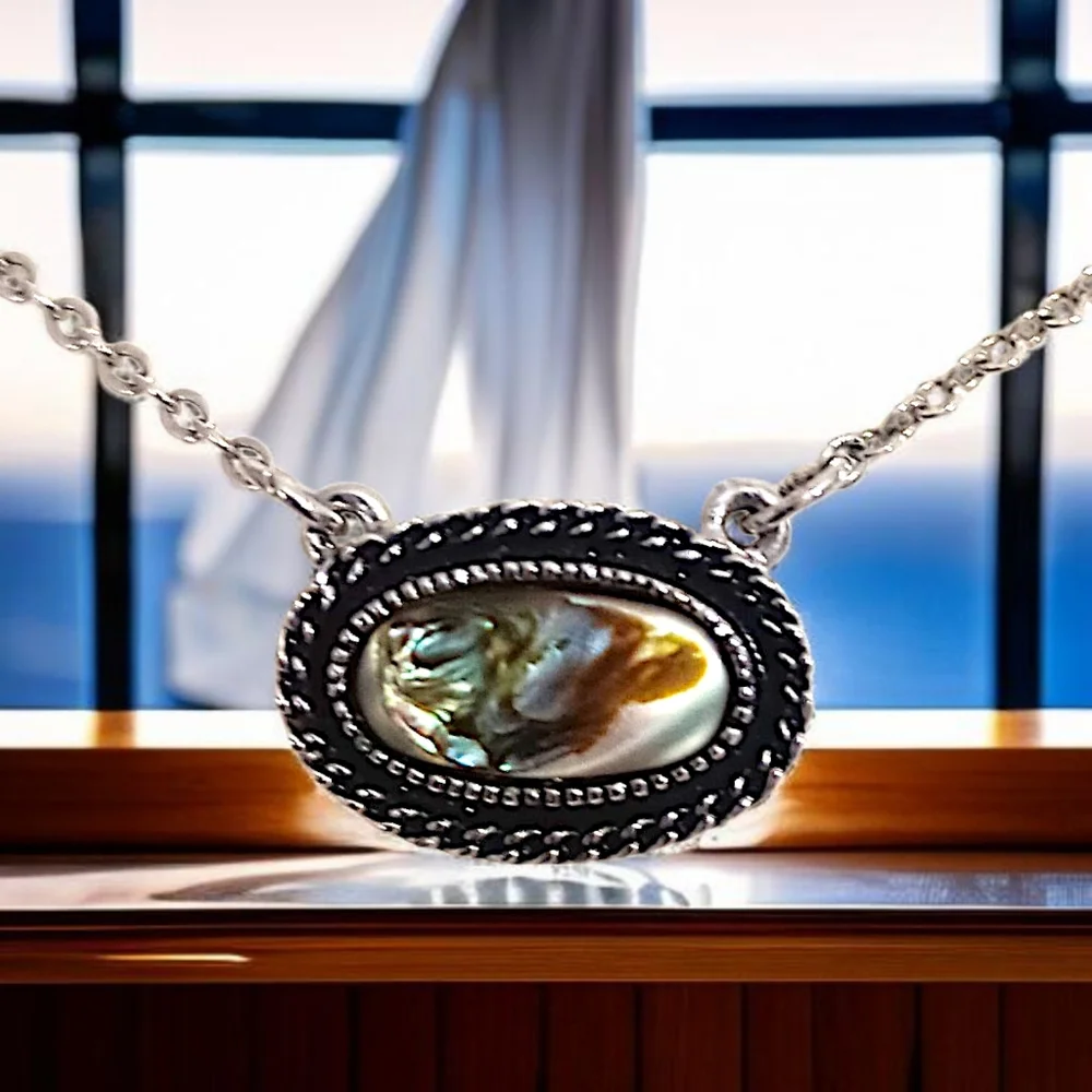 Sarah Coventry Abalone Necklace Vintage 70s Antiqued‎ Silver Tone Sea Treasure